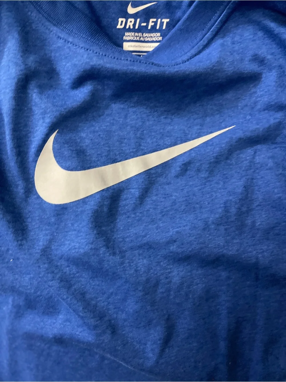 Nike Kids Blue Long Sleeve Dri-FIT Tee with Grey Swoosh